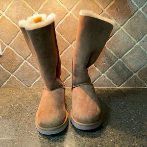 UGG Tall Shearling Lined Suede Boots in Chestnut Brown